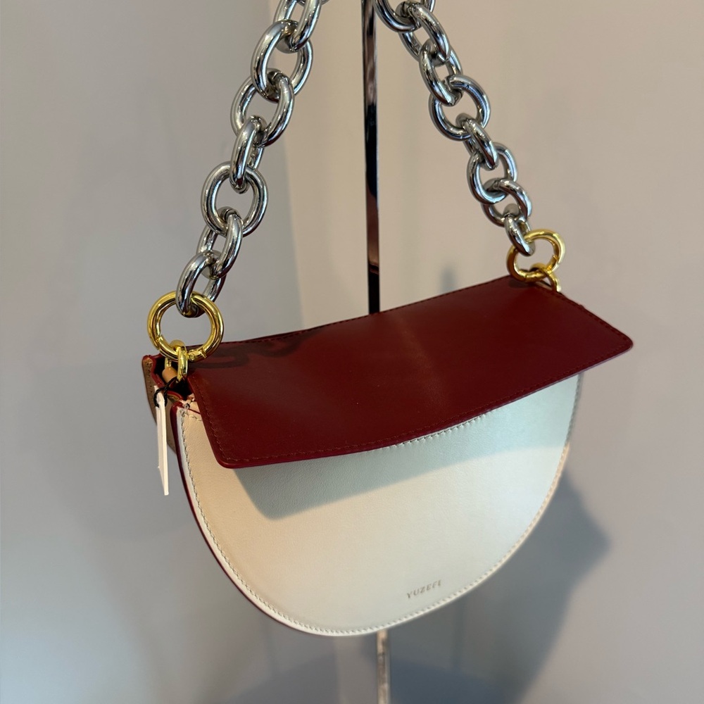 Yuzefi Red and Cream Half-Moon Bag